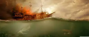 4K Pirate Ship On Fire