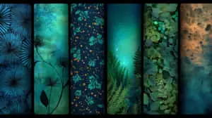 Abstract patterned panels with botanical and starry sky motifs	