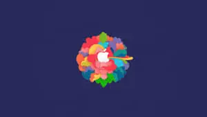 apple logo with colorful flowers in the background