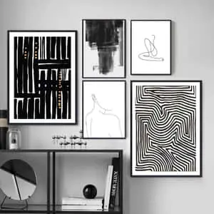 An abstract black and white drawing