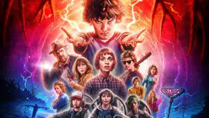 Cast With Abstract Backdrop Stranger Things 4K