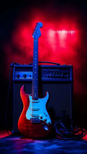 Colorful guitar and neon background