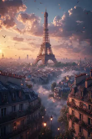 Eiffel Tower at Sunrise Paris Rooftops 4K