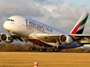  Caption: Majestic Emirates Boeing 777 Model in Sky 