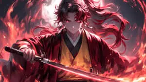 Fierce Fire Elemental Anime Warrior Illustration