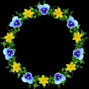 Floral_ Frame_ Circle_ Yellow_ Blue_ Flowers
