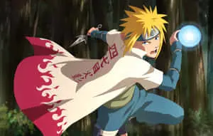 The Legendary Fourth Hokage, Minato Namikaze, standing tall and confident with his Kunai in hand