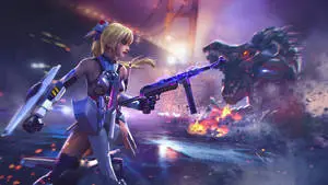 Free Fire 4K Female Character Fighting Dinosaur Robot