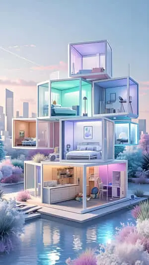 futuristic cube house wallpaper