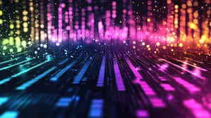 Futuristic Digital Data Stream with Vibrant Neon Light Patterns