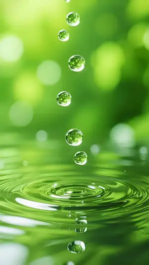 Green Water Drops: Nature - Inspired Serene Ripple Wallpaper