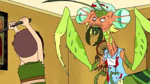 Jerry Smith from Rick and Morty posing on a colorful background.
