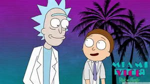 "Rick and Morty in Miami Vice-style 4k Resolution Wallpaper"
