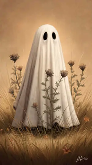 Minimalist Ghost in Field with Dark Flowers Artistic Render	