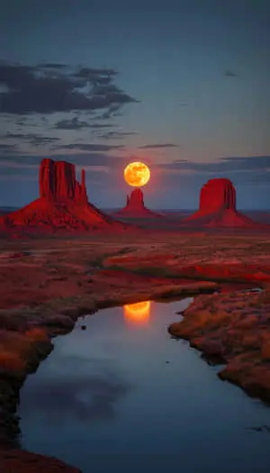 Monument Valley Moonrise Reflection