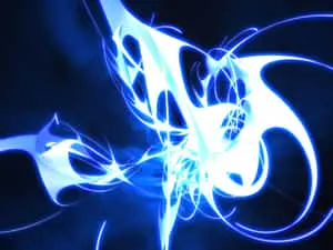 a blue abstract art with a black background