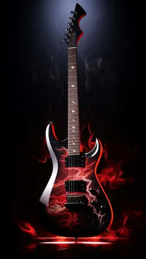 Neon electric guitar on black background