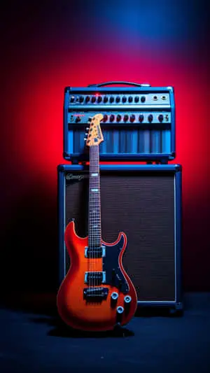 Neon guitar and black background