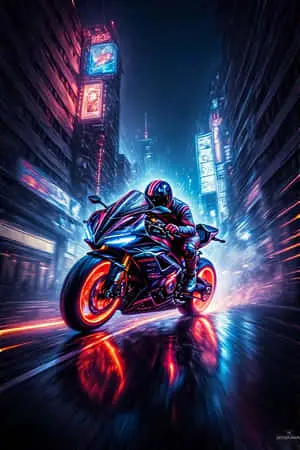 Neon Motorcycle Chase in Dark City Dynamic 4K 