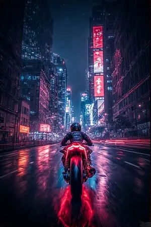 Neon Motorcycle Chase in Dark City Dynamic 4K 