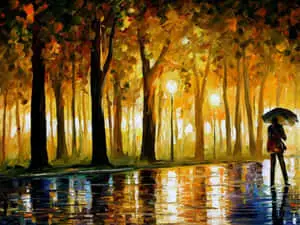An abstract oil painting of an unfinished, but beautiful, landscape