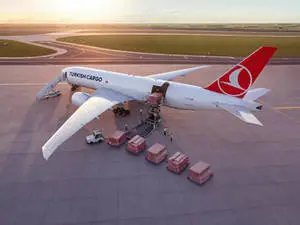 A Turkish Airlines Cargo Plane Prepped for Takeoff