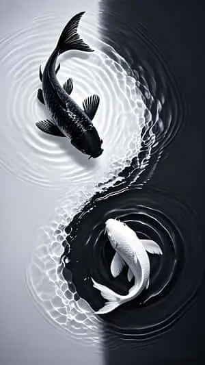 Yin Yang Koi: Oriental Philosophy Wallpaper
